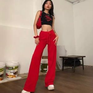 Red Velour Tracksuit Pants
